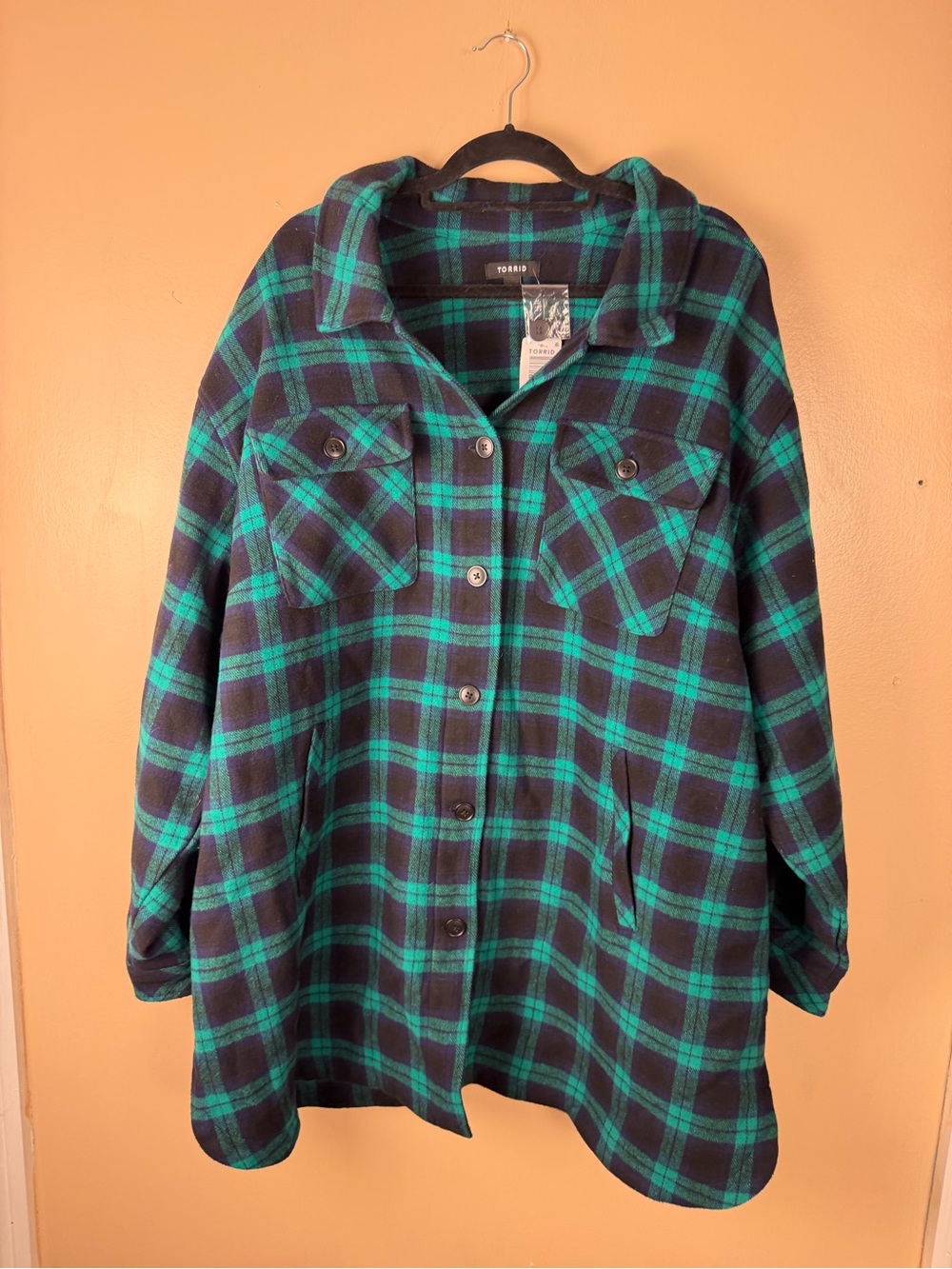 Torrid NWT Navy and Green Plaid Flannel Shacket